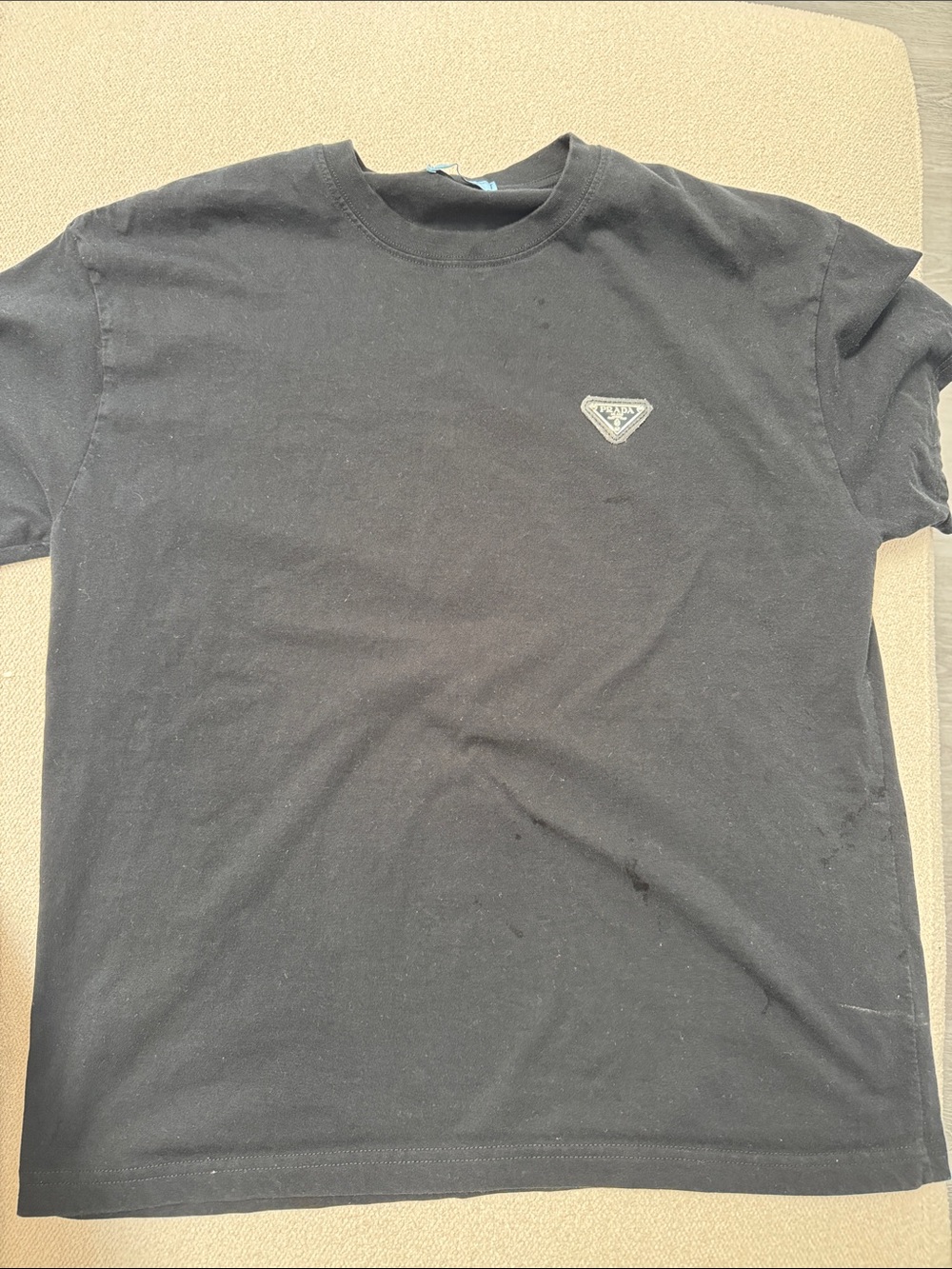 Prada Black Men's Crewneck T-Shirt with Chest Emblem
